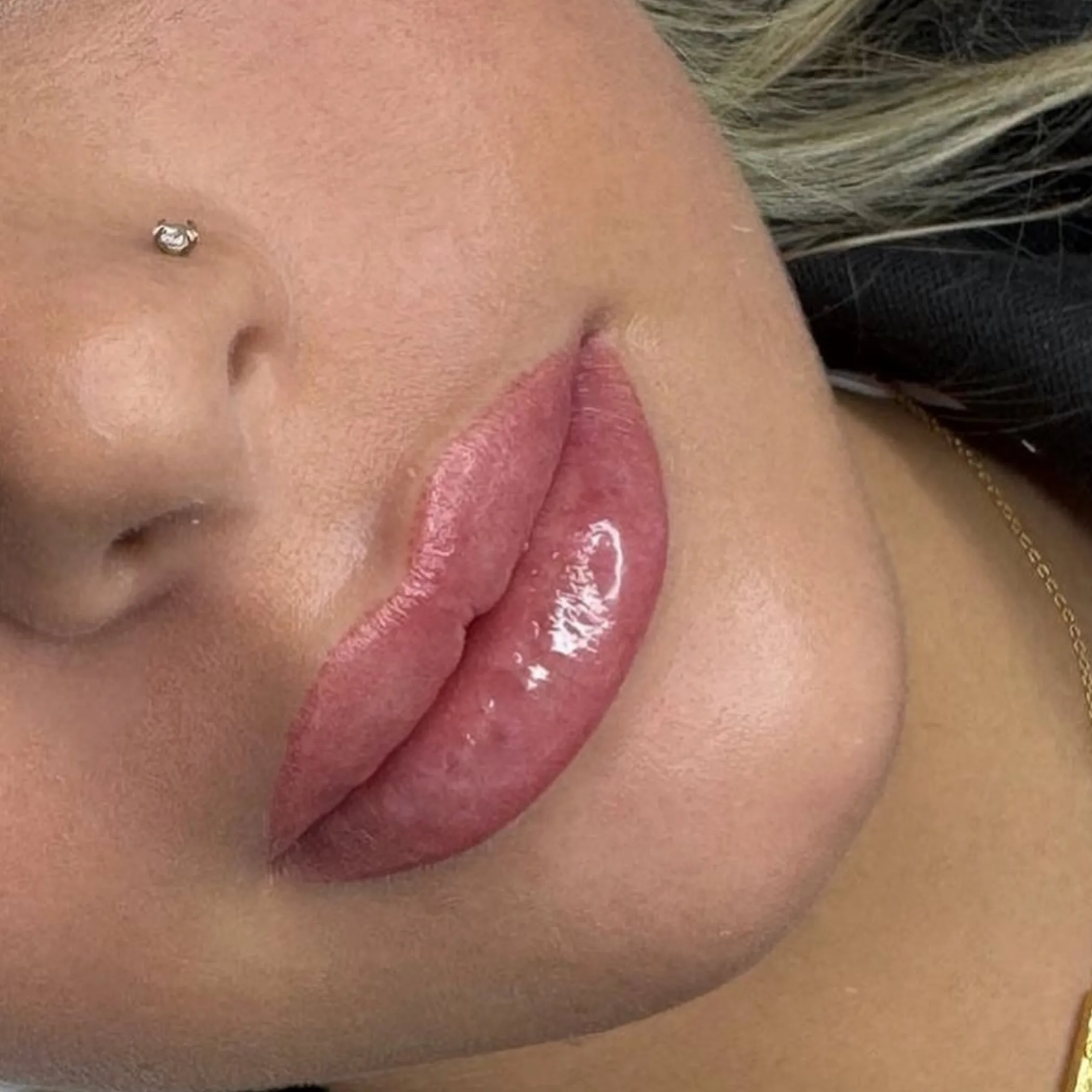 close-up of lips after tattoo treatment