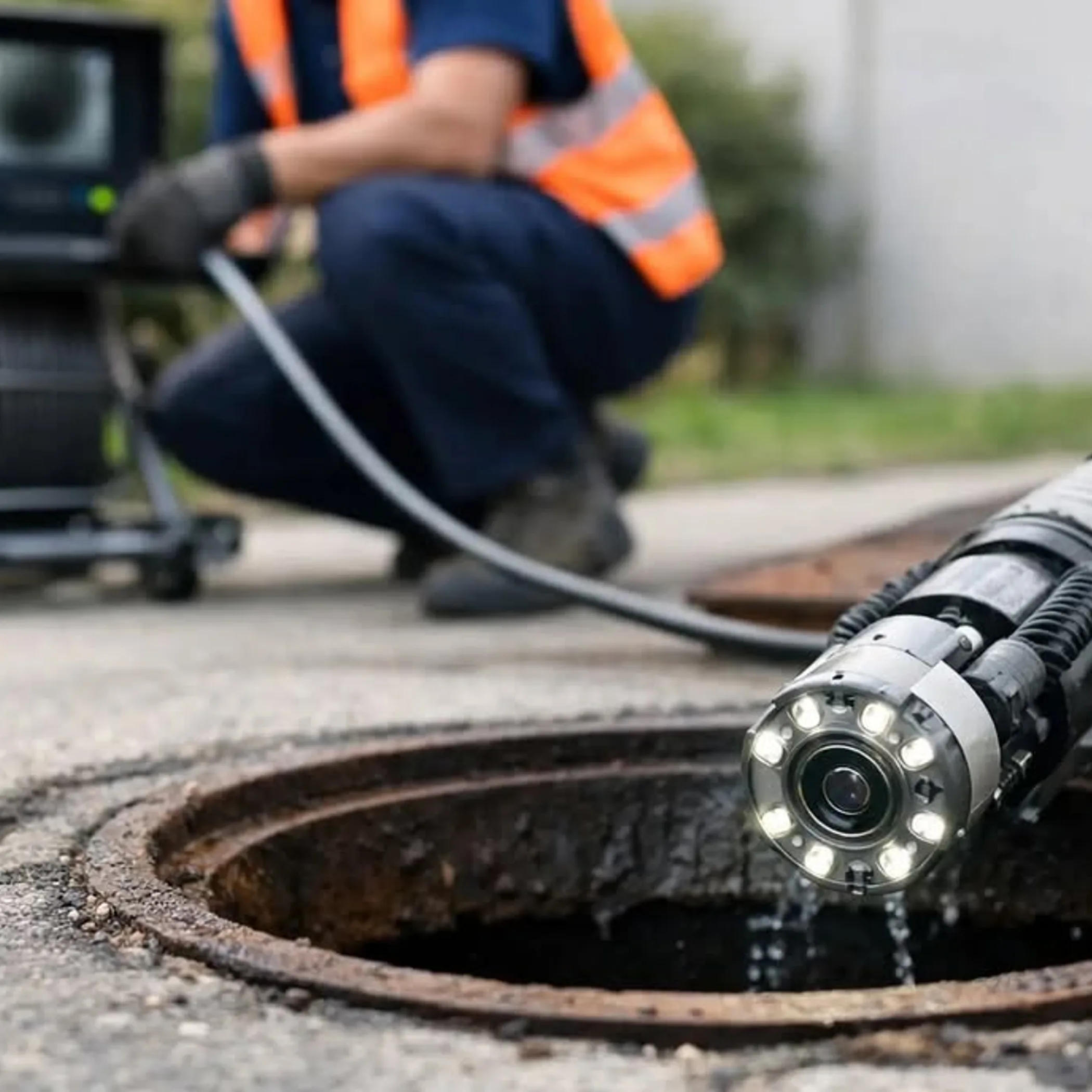 sewer camera inspecting an open drain